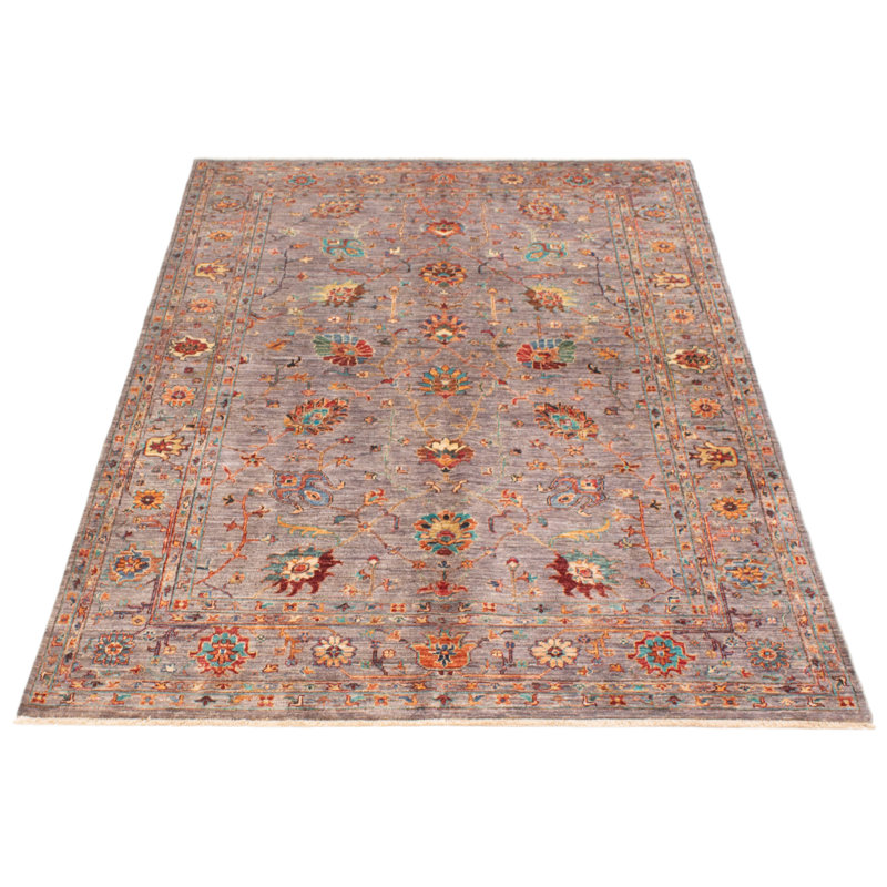 Tapis gris nouvel âge en laine 5 pi 9 po x 8 pi 1 po Zanay