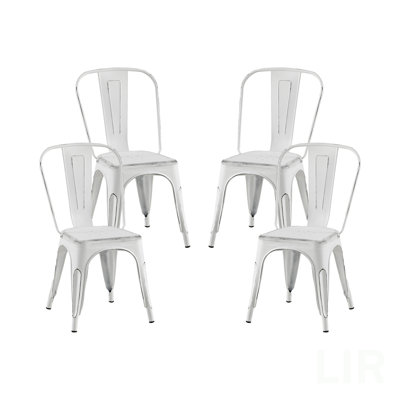 Ensemble de 4 chaises de salle à manger en métal blanc mat sablé empilables à hauteur de 18 pouces, intérieur extérieur, surface légère facile à nettoyer, assemblage facile, conception moderne et durable, pour bar de cuisine, chaise