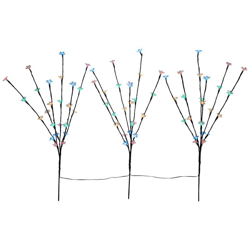 Set Of 3 Led Cherry Blossom Lighted Artificial Tree Branches 2.5' - Multi Coloured, Blue/Yellow