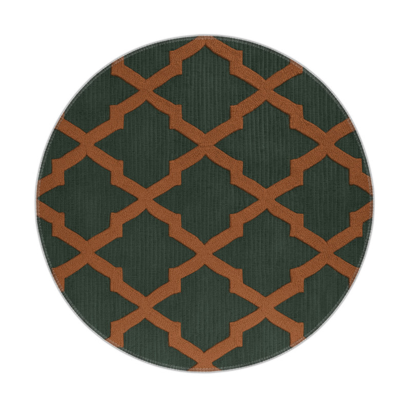 Trellis Green Indoor and Outdoor Area Rug, Round 5'