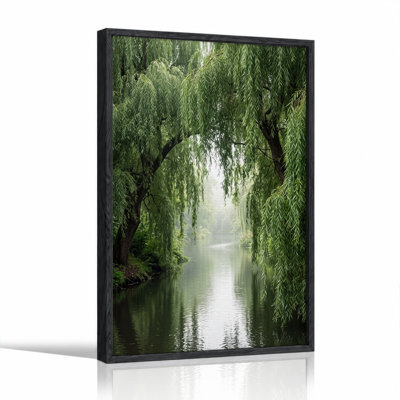 Weeping Willow Trees Over Misty River Canvas Wall Art