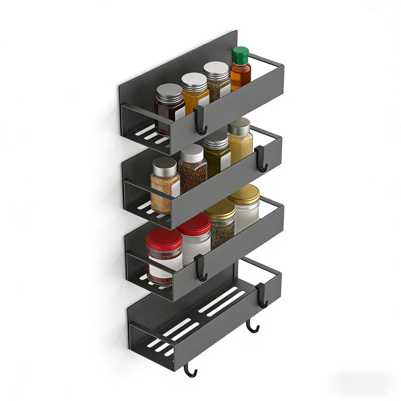 Étagère à épices magnétique pour réfrigérateur et four - Paquet de 4 solution de rangement robuste pour la cuisine, Noir mat