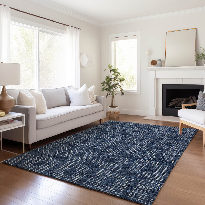 Premium Machine Washable Mayfield AMF33 Geometric Rug, Blue, 8' x 10'