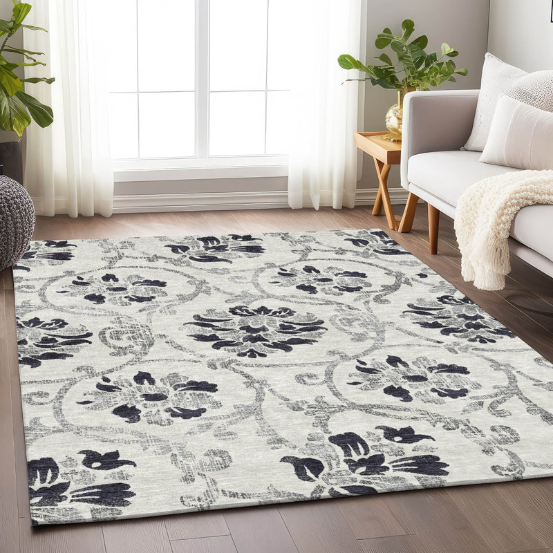 Premium Machine Washable Prisco Black Rug, Rectangle 8' x 10'