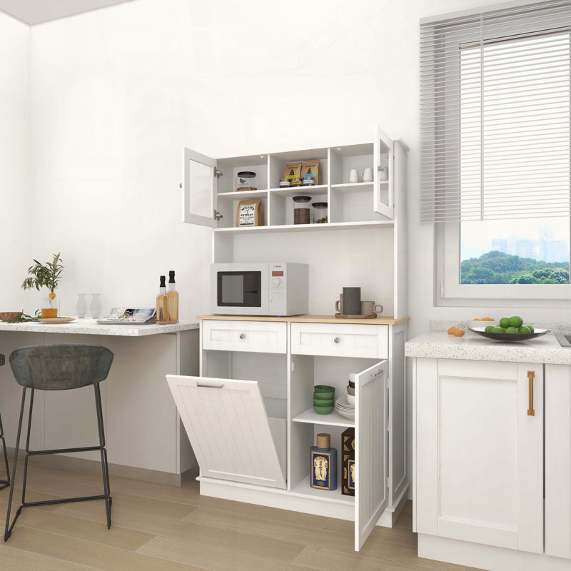 67.7" Tall Kitchen Trash Can Storage Cabinet with 3 Adjustable Shelves
