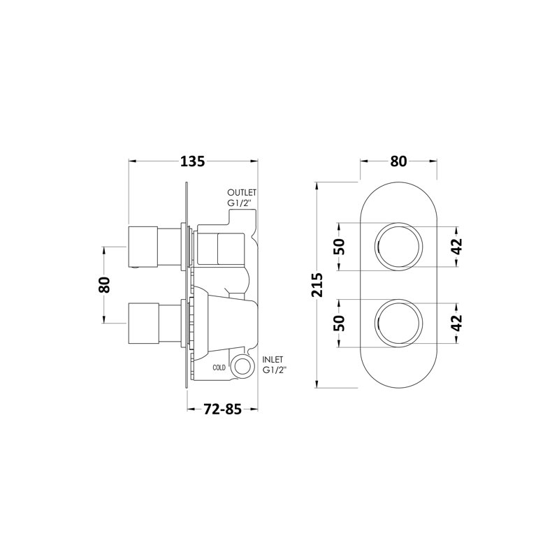 Round Valves Double Concealed Shower Valve