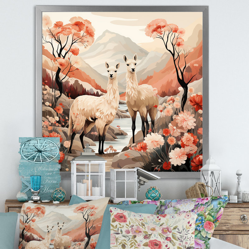 Romantiques Alpaca Grazers I - animaux, impression d'art mural, Cadre simple argenté, H 30 po x l 30 po x P 1,5 po