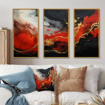 Rouge et or feu de marbre II - art mural abstrait