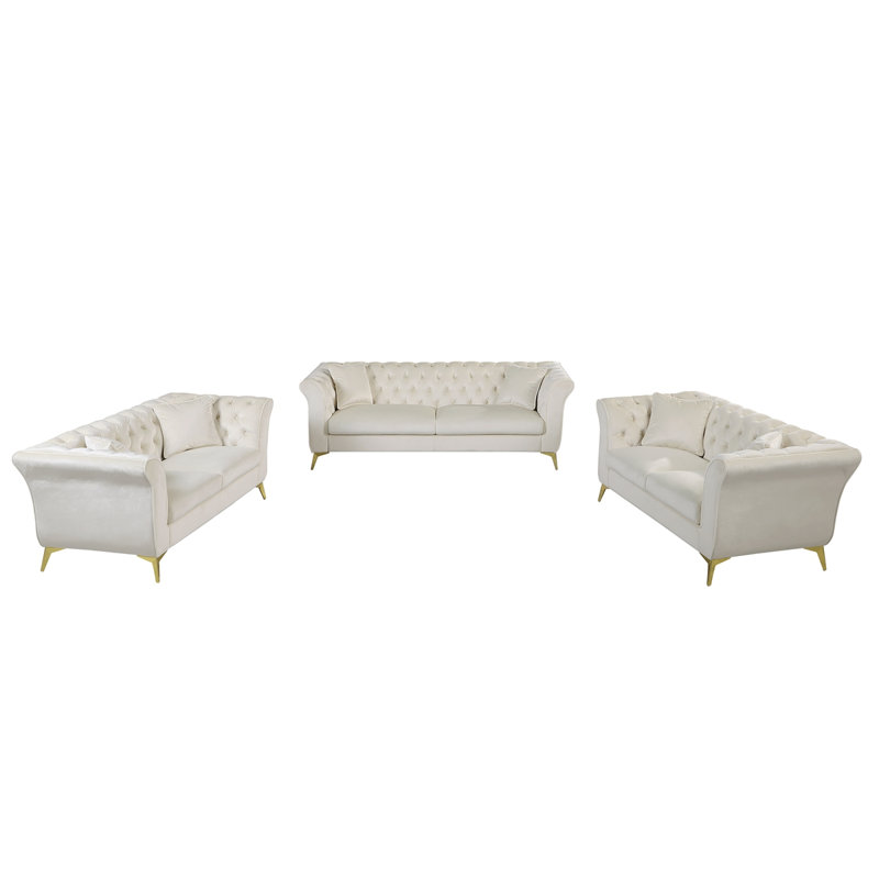 Canapé Chesterfield, canapé Stanford, canapé Chesterfield de haute qualité, canapé en tissu beige, touffeté et froissé; canapé Stanford contemporain. Canapé capitonné avec accoudoirs et dossier à volutes
