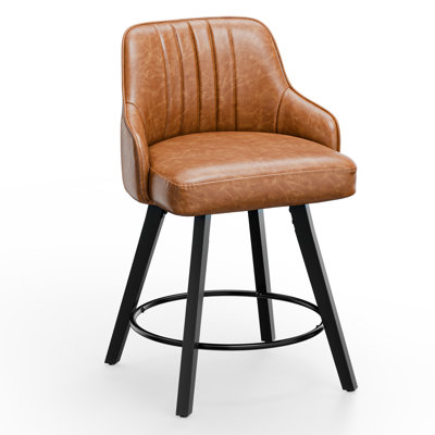 Swivel Upholstered Counter and Bar Height Stool with Solid Wood Leg