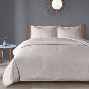 Full/Queen Textured Chambray Cotton Comforter & Sham Set Natural - Casaluna™