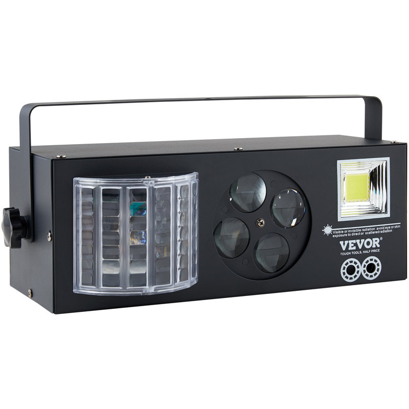 Éclairage de scène, lumières de fête 4 en 1 RVB, lumière stroboscopique à motif DEL, effets lumineux mixtes activés par des lumières rouges et vertes pour le club de disco, fête d'anniversaire de mariage, Noël (noir)