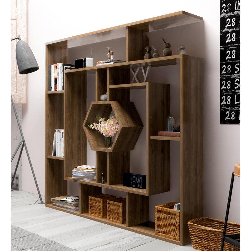 134cm H x 134cm W Geometric Bookcase, Walnut