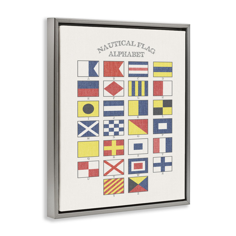 "Nautical Flag Alphabet", art mural par Daphne Polselli, H 31 po x l 25 po, Cadre flottant gris lustré