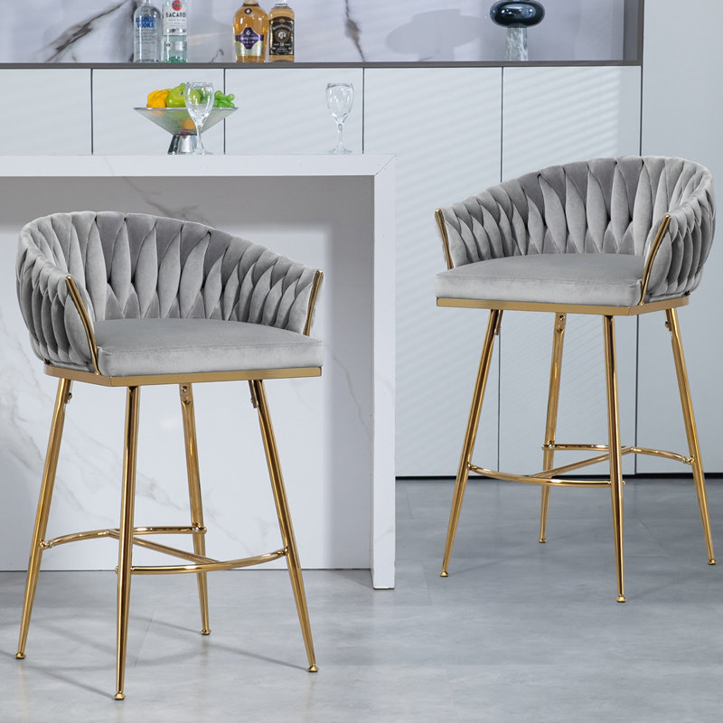 Celie 26" Velvet Upholstered Bar Stools, Gray