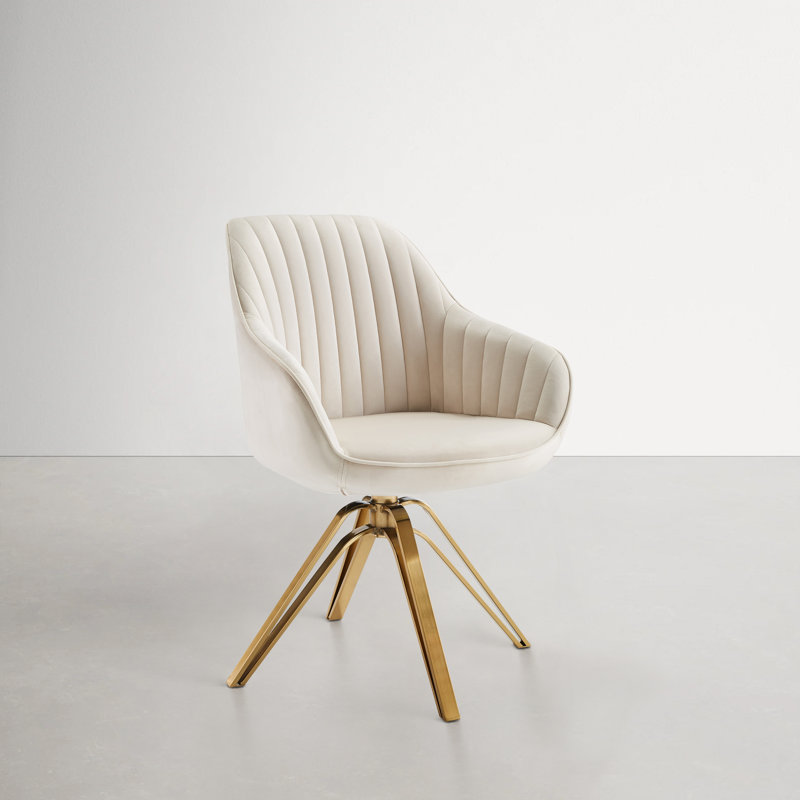 Brilliana Velvet Swivel Accent Chair, Off White Velvet, Golden