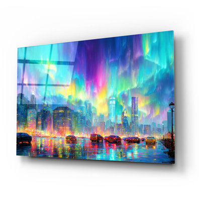  «Northern Lights Over New York» par Ann Klee, art mural en verre acrylique, 24 po x 16 po