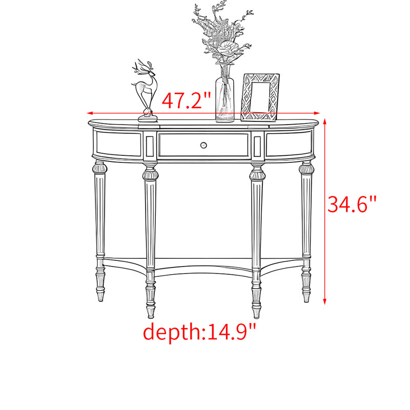 Console américaine en bois de haute qualité, Argent argent, H 34,6 po x l 47,2 po x P 14,9 po