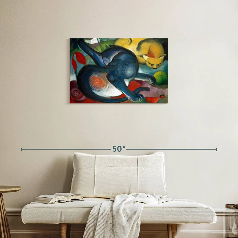Brampt Two Cats Blue And Yellow 1912, 20" H x 30" W