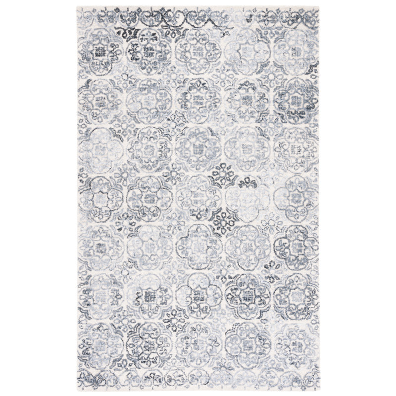 Tapis gris / ivoire en polypropylène / laine touffeté à la main Metro, Rectangulaire 8 pi x 10 pi