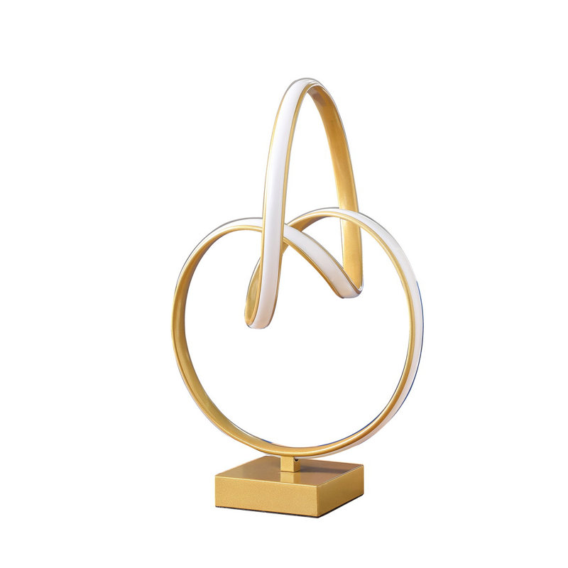 Lampe de table Infinity Modern Modern avec finition en métal doré mat - Bande de DEL intégrée de 10 W pour le décor du salon et de la chambre à coucher (H 17,5 po)