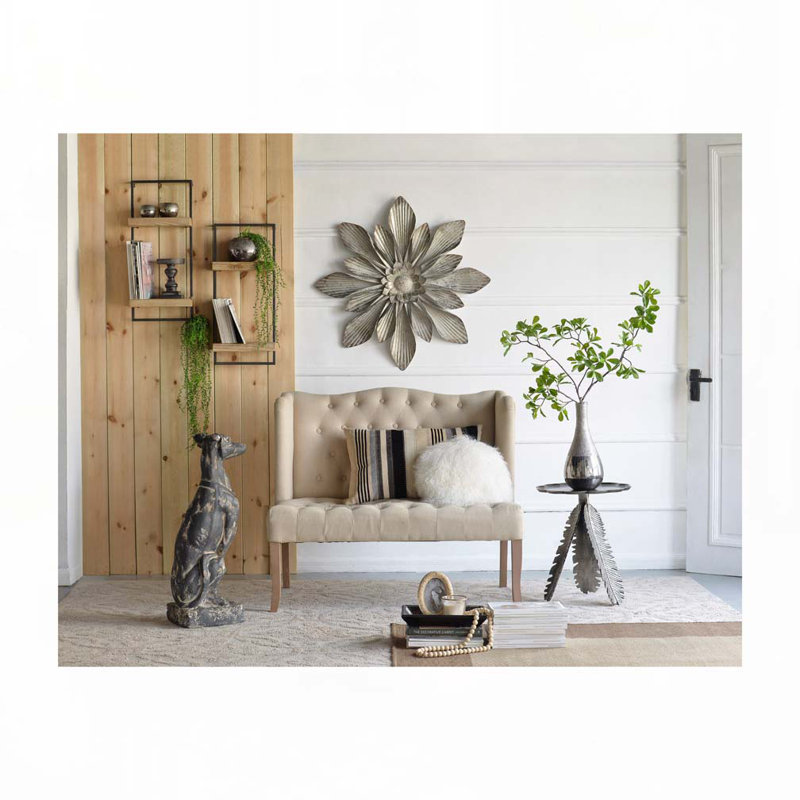 12x6x27" Iron and Wood Wall Shelf With Two Shelves