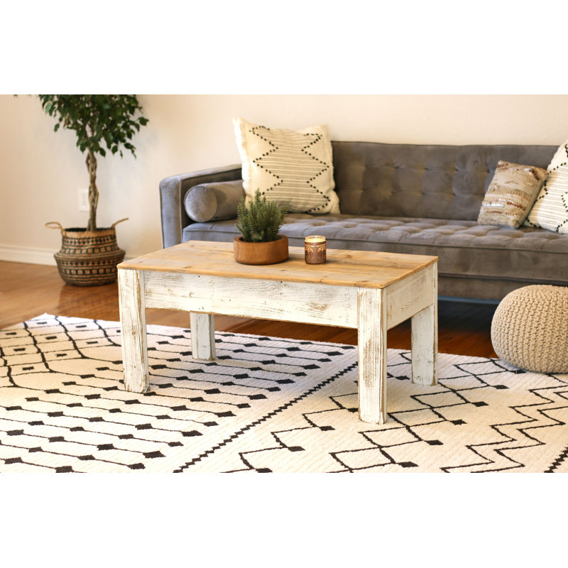 Arlein Solid Wood Top Single Coffee Table, Beige