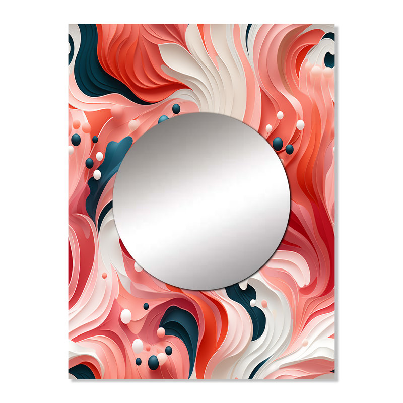 Ozair Tropical Reef Rendezvous Pink Motif - miroir mural abstrait, miroir décoratif moderne, impression d'art en métal