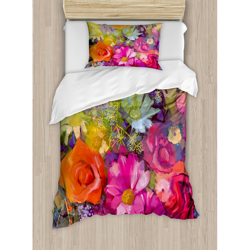 Vibrant Multicolor Floral Twin Duvet Cover Set