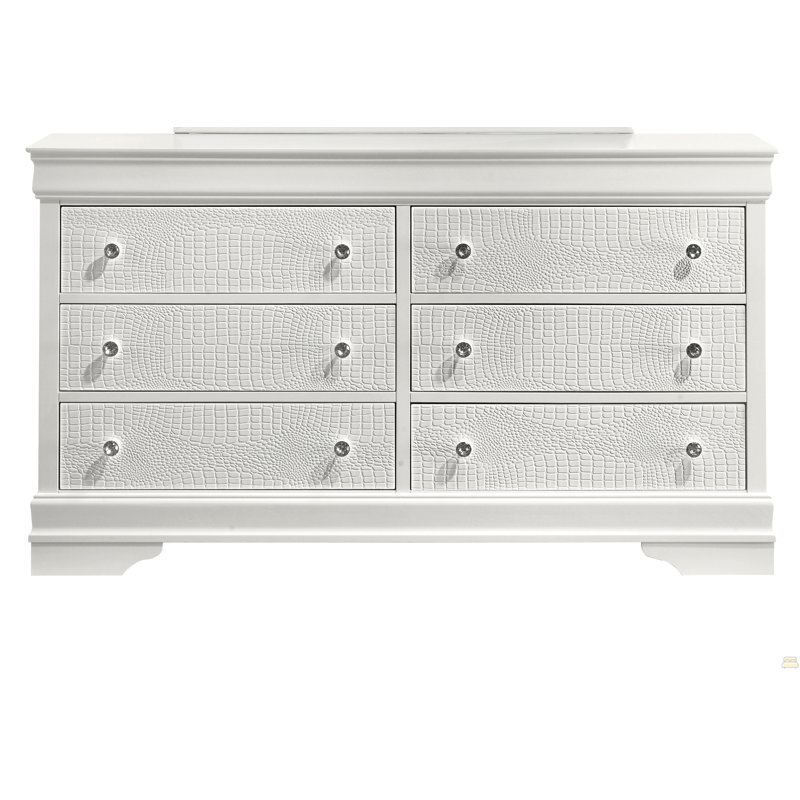Commode 6 tiroirs en bois, Gris métallisé