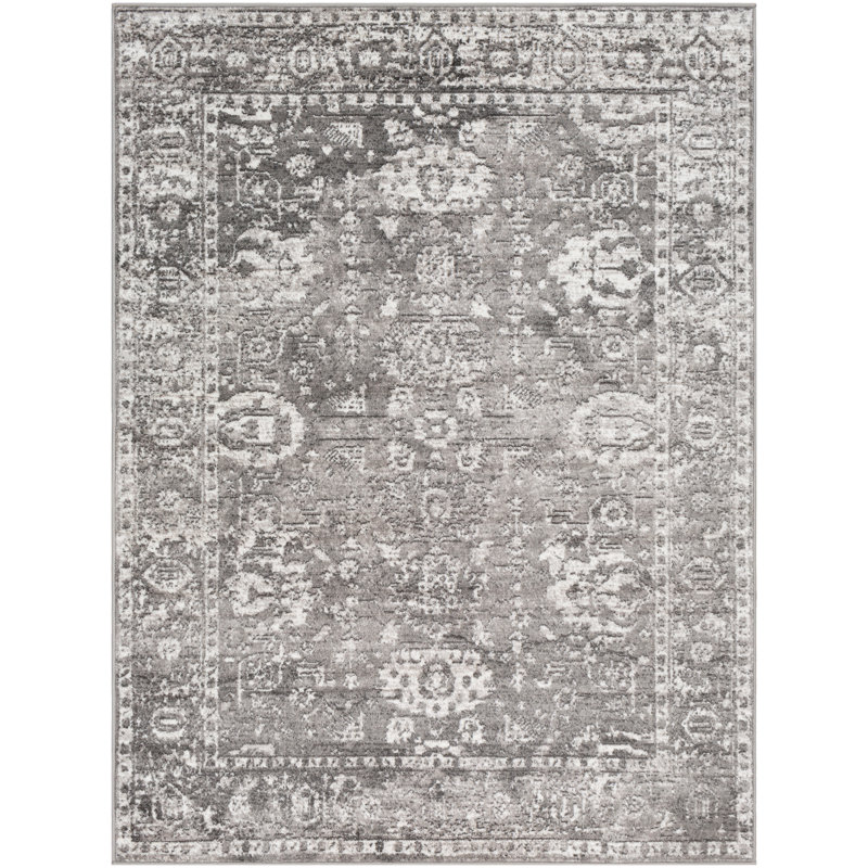 Tapis de style oriental gris clair / gris anthracite / blanc Fitz, Rectangle 3 pi 11 po x 5 pi 7 po