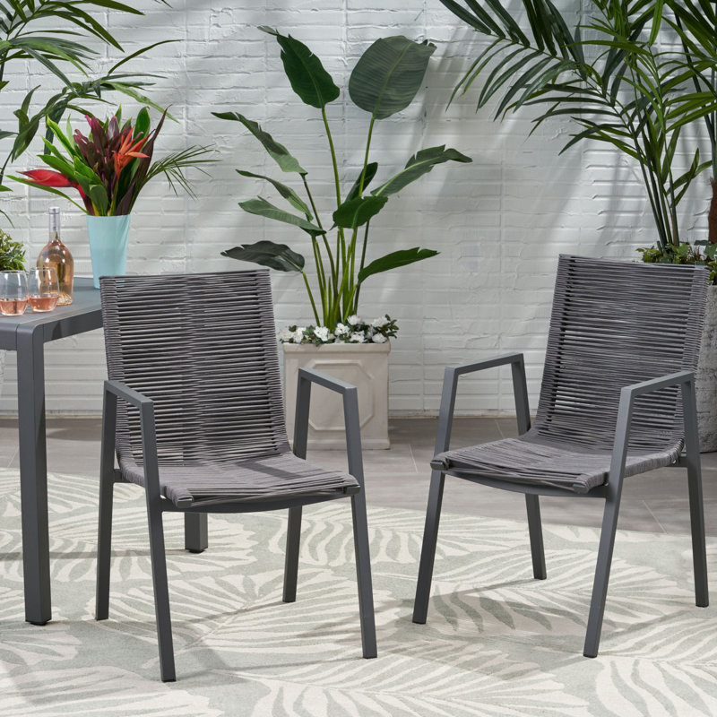 Chaise d'extérieur moderne en aluminium avec siège en corde (ensemble de 2), gris foncé, Gris