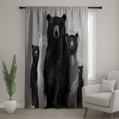 Rideaux de fenêtre noirs et blancs, ours et voilages occultants - 1 panneau