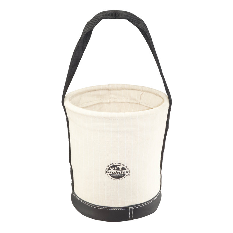 12 in. 1 Pocket Utility Tapered Ripstop Canvas Bucket with leather Bottom