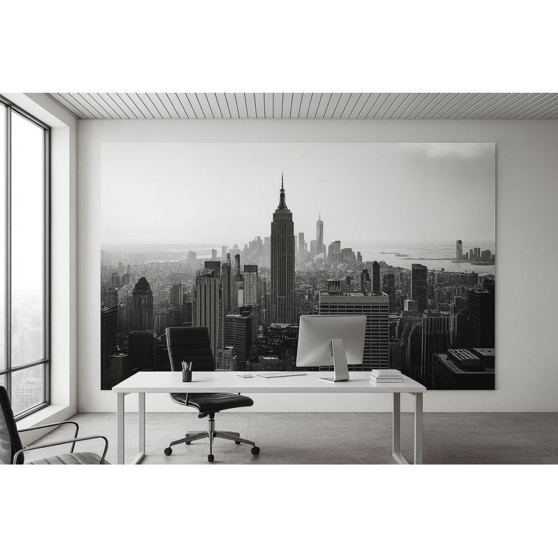 Murale New York Skyline - Papier peint noir et blanc Cityscape Office Vn890 (Peel-N-Stick) VN890, L 145 po x l 100 po