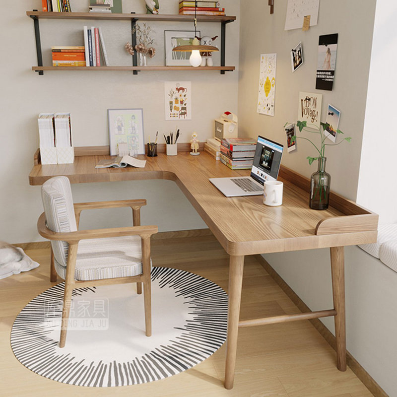 Bureau d'écriture brun en bois massif en forme de L, 29.53" H x 78.74" W x 55.12" D, Retour à gauche