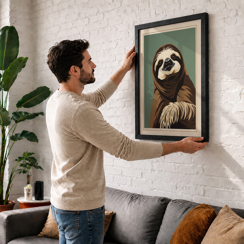 Thoughtful Sloth Boho - Framed Print, A1 - 84.1 x 59.4 cm, Unframed