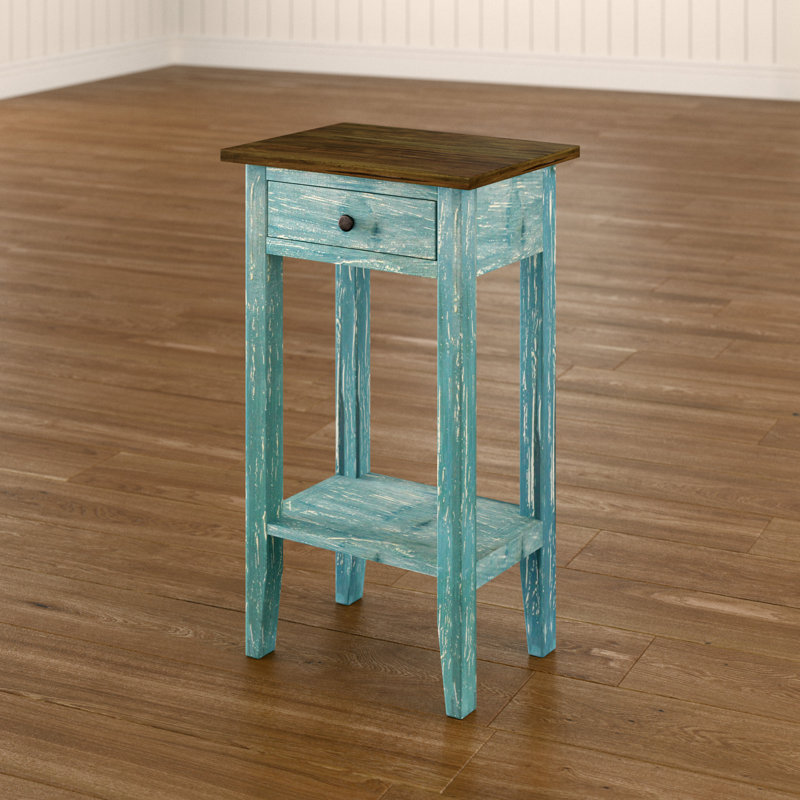 Table de bout en bois massif avec rangement Cusseta, Bleu