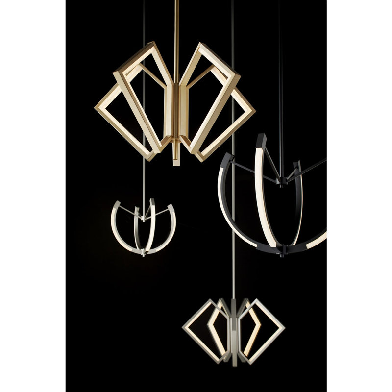 Lustre géométrique unique à 4 lumières Arends, H 33 po x l 21 po x P 21 po, Nickel satiné