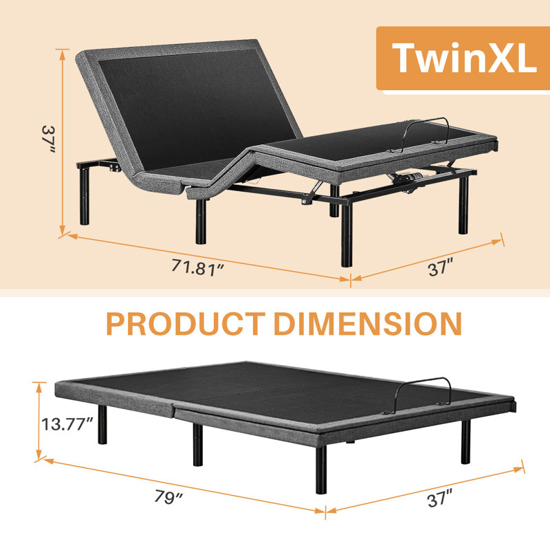 Bonham Zero Gravity Adjustable Bed Frame, Ergonomic Electric Bed Base with Wireless Remote and 2 USB Ports, Twin XL