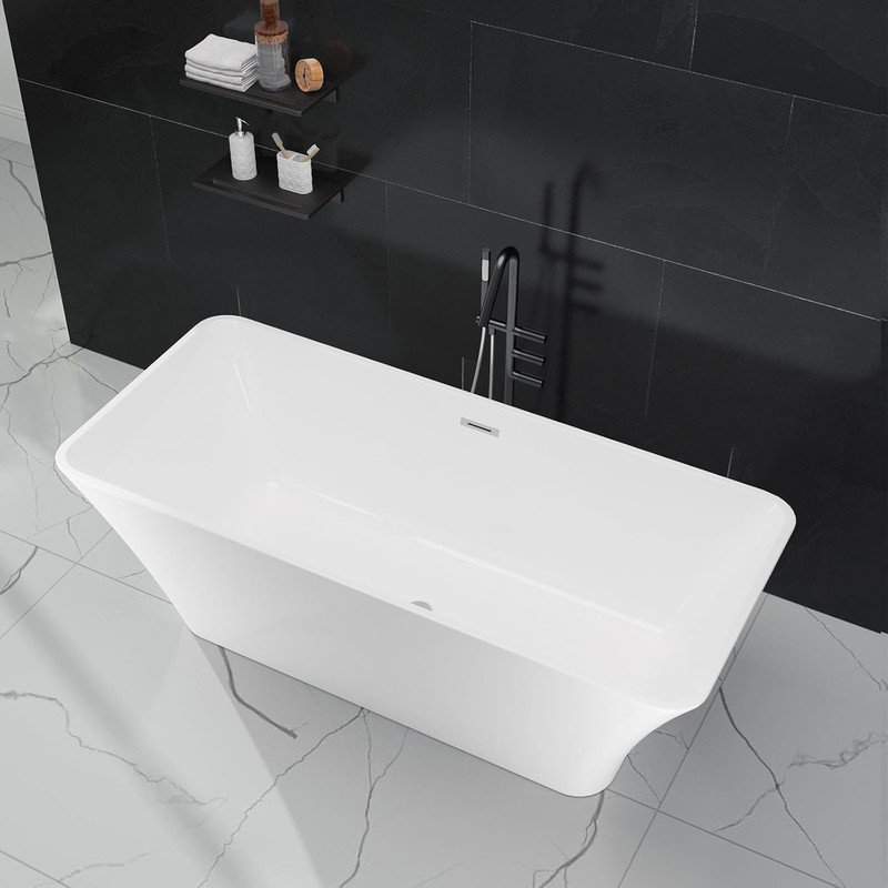  59/67 in Acrylic Freestanding Bathtub, Deep Soaking Tub with Non-Slip Base & Chrome Drain