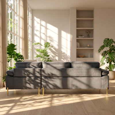 Canapé modulaire en forme de L en velours urbain gris l 51,6 po x P 101 po x H 33 po