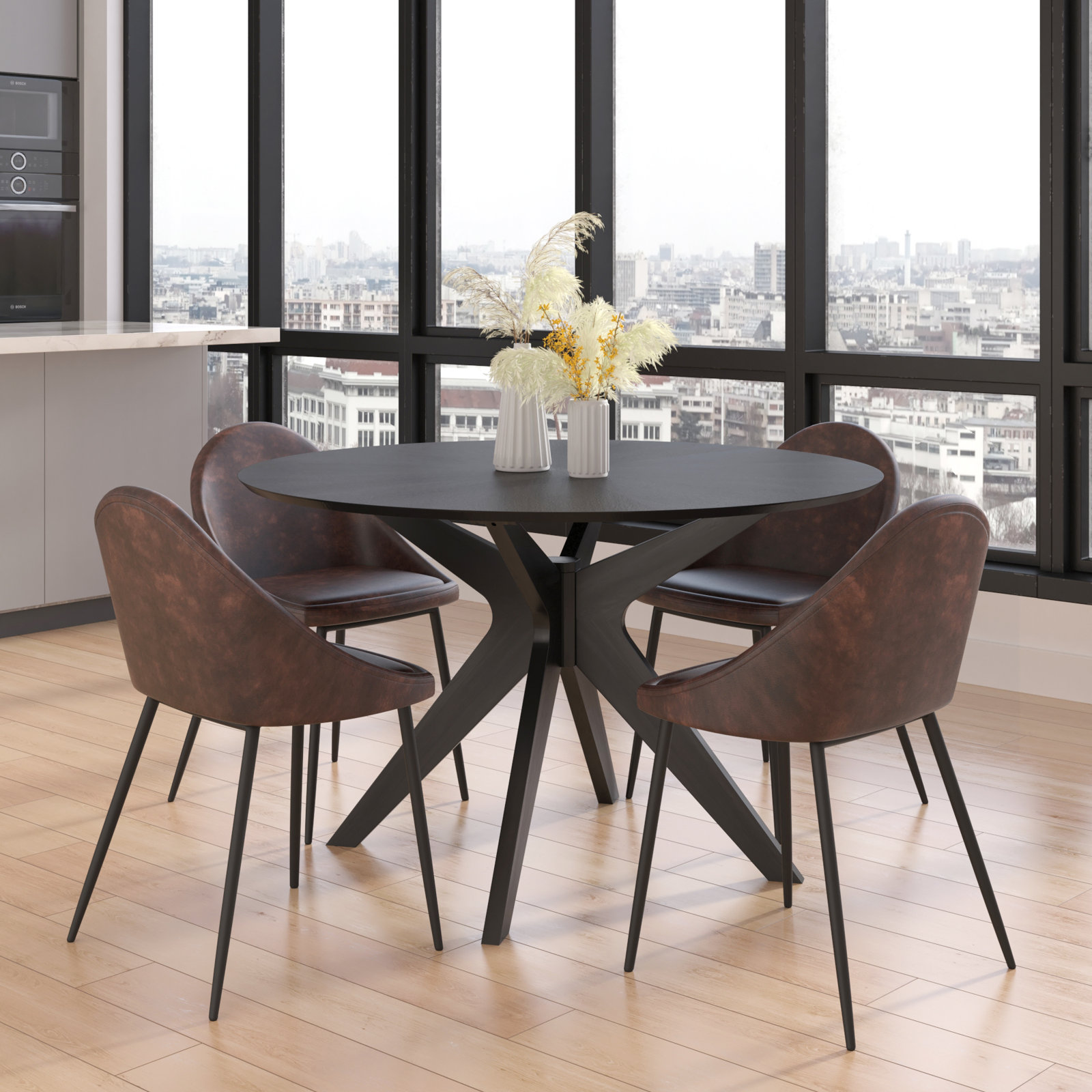 Fenway 47" Dining Table, Black Top/Black Base