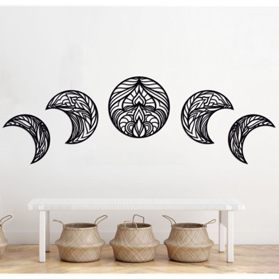 Yoga Moons 5 PCS Metal Wall Art - Spiritual Yoga Wall Art - Moon Phase Meditation Design Sculpture - Zen Inspired Wall Hanging - Modern Industrial Metal Art - Mindfulness Home Decor - Calm Statement Art Piece