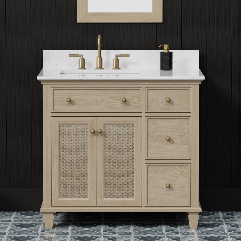 Meuble-lavabo simple 36 po avec plateau en quartz de Carrare blanc Ronnie, pré-assemblé