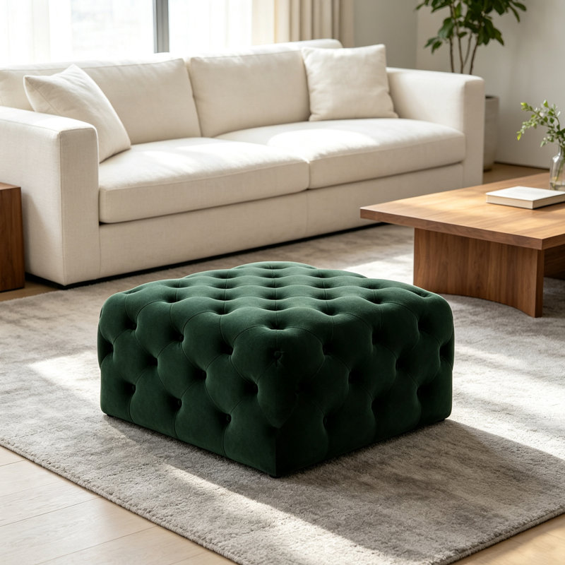 Repose-pieds carré moderne en velours capitonné capitonné Modern Light-Luxury, H 15,75 po x l 23,62 po x P 23,62 po