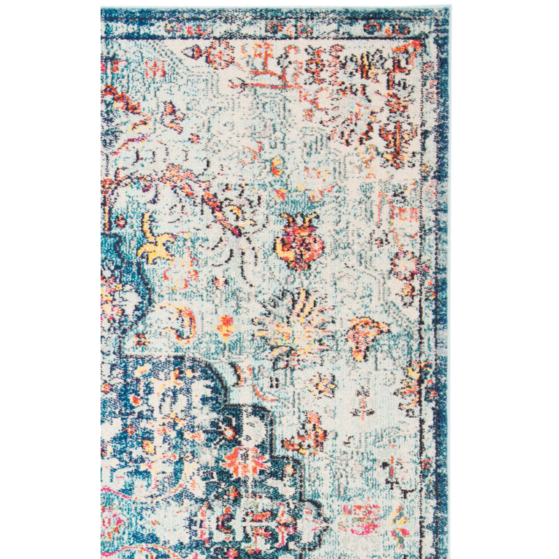 Tapis oriental Felty, Carré 5 pi, Bleu/rouge/beige