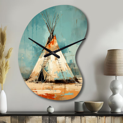 Horloge murale Turquoise Beige Native Tipi Whispers Of Spirit