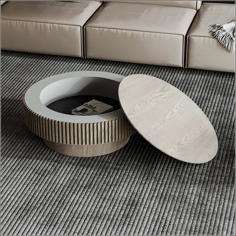 Table basse ronde avec rangement caché, Gris