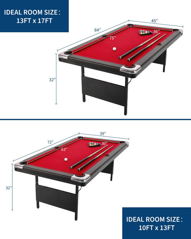 Table de billard pliante 7 pi - Jeu de billard portable avec boules, queues, craie et brosse pour le divertissement dans la salle de jeux
